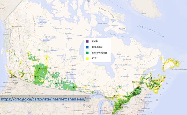 Map of Canada's broadband network 2020