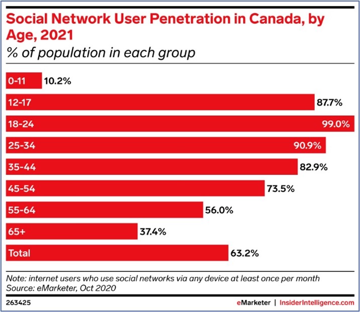 Social Network market penetration 2021 by emarketer